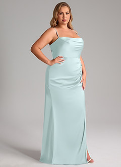 Azazie Leonis Bridesmaid Dresses Sea Glass Mermaid Pleated Stretch Satin Convertible Dress image14