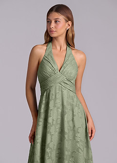 Azazie Tessie Bridesmaid Dresses Pistachio A-Line Pleated Floral Burnout Dress image7