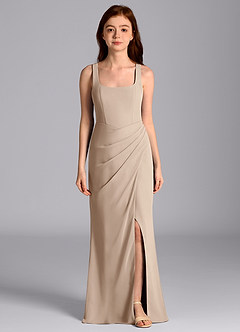 Azazie Mero Junior Meerjungfrau-Linie Plissee Chiffon Kleid Taupe image5