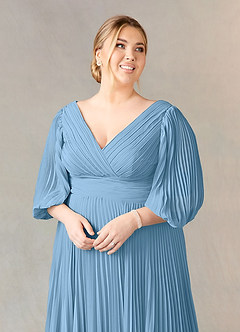 Azazie Zahara Mother of the Bride Dresses Steel Blue A-Line V-Neck Pleated Chiffon Dress image11