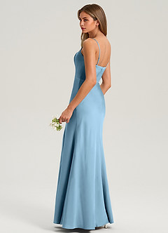 Azazie Lidia Bridesmaid Dresses Steel Blue Mermaid Side Slit Stretch Satin Dress image6