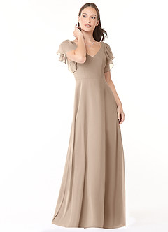 Azazie Syenna Bridesmaid Dresses Taupe A-Line Ruched Chiffon Dress image1