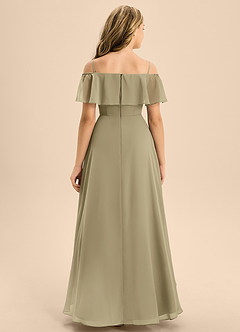Azazie Maggie Junior A-Linie Schulterfrei Chiffon Kleid Moosgrün image6