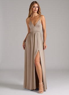 Azazie Aaida Brautjungfernkleider A-Linie Korsett Stretch-Satin Kleid Taupe image4
