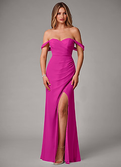 Azazie Haisley Vestidos de damas de honor Vestido de Fucsia de Gasa de Corte Recto Convertible con Vestidos sin tirantes image4