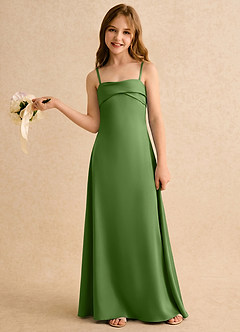 Azazie Mirabella Girls Formal vestidos de niña de las flores Vestido Albahaca de Satén Elástico de Recto con Escote corazón image3