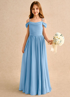 Azazie Shia Girls Formal 플라워 걸 드레스 A라인 오프 숄더 쉬폰 플로어 길이 드레스 image4