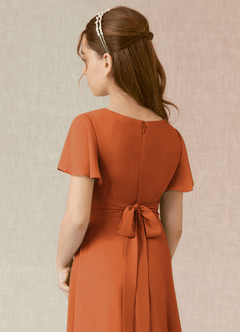 Azazie Induh Junior Cinnamon A-Line Ruched Chiffon Dress image5