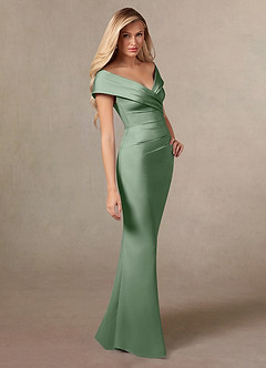 Azazie Ludlow Mother of the Bride Dresses Matcha Mermaid Pleated Stretch Satin Dress image3