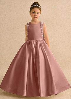 Azazie Trinity Flower Girl Dresses Cedar Rose Ball-Gown Bow Matte Satin Dress image6