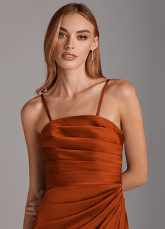 Azazie Lexie Bridesmaid Dresses Burnt Orange Sheath Strapless Stretch Satin Convertible Dress image2