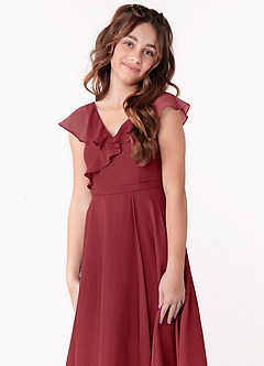 Azazie Posie Junior A-Linie Gestreift Chiffon Kleid Granatapfelrot image6
