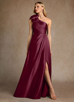 Azazie Easton Mother of the Bride Dresses Mulberry A-Line One Shoulder Stretch Satin Dress image4