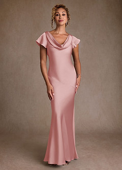 Azazie Shelby Mother of the Bride Dresses Powder Pink Mermaid Pleated Stretch Satin Dress image4