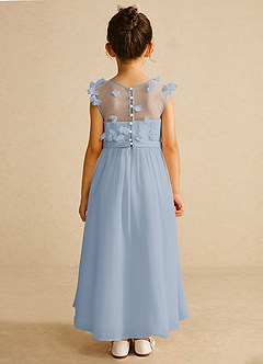 Azazie Arlo Blumenmädchenkleider A-Linie Schleifen Chiffon Kleid Staubblau image5