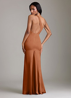 Azazie Voni 신부 들러리 드레스 인어 한쪽 어깨 스트레치 새틴 바닥 길이 드레스 image2