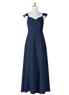 Azazie Amada Junior Dark Navy A-Line Ruched Chiffon Dress image5