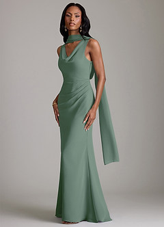 Azazie Linelle Robes de demoiselle d'honneur Robe Sirène en Mousseline de soie Plissée Eucalyptus image4