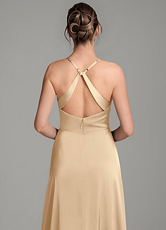 Azazie Frankie Bridesmaid Dresses Champagne A-Line Pleated Stretch Satin Dress image7