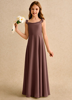 Azazie Puppy Girls Formal Flower Girl Dresses Espresso A-Line Pleated Chiffon Dress image3