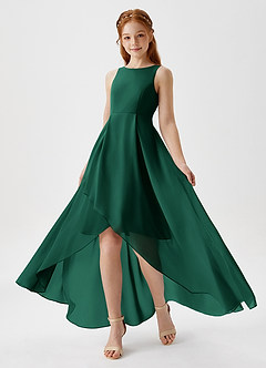 Azazie Lizette Junior A-Linie Plissee Chiffon Kleid Smaragd image1