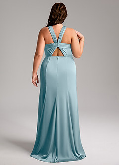 Azazie Rue Bridesmaid Dresses Moody Blue A-Line Pleated Stretch Satin Dress image9