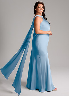 Azazie Kinsley Bridesmaid Dresses Powder Blue Mermaid Side Slit Stretch Satin Dress image10