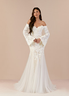 Azazie Arlette Wedding Dresses Diamond White Champagne Mermaid Sweetheart Sequins Tulle Dress image1