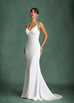 Azazie Angelina Vestidos de novia Vestido Diamante Blanco de Gasa de Corte Sirena image9
