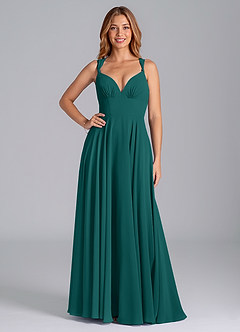 Azazie Darana Bridesmaid Dresses Peacock A-Line Corset Chiffon Dress image1