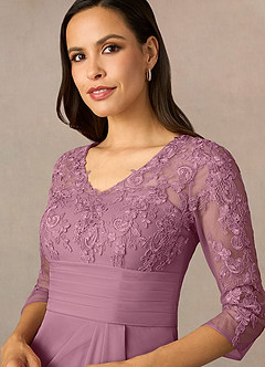 Azazie Poe Final Sale Vintage Mauve Sheath Lace Dress image3