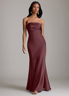 Azazie Saylor Vestidos de damas de honor Vestido de Sangrado de Satén Elástico de Corte Sirena con Sin tirantes image2