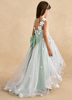 Azazie Celia Flower Girl Dresses Agave A-Line Lace Tulle Dress image5