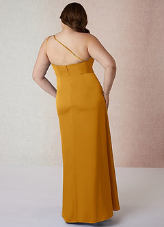 Azazie Mika Bridesmaid Dresses Butterscotch Sheath One Shoulder Stretch Satin Dress image9