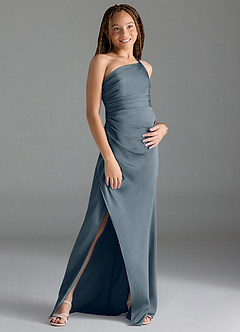 Azazie Eren Junior Twilight Sheath Pleated Stretch Satin Dress image3