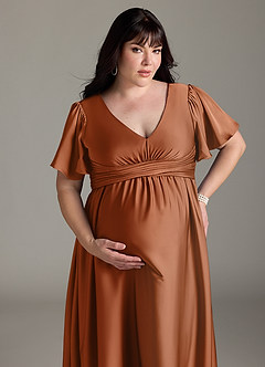 Azazie Verna Abiti da damigella d'onore premaman Abito A-Line Increspato Raso Elasticizzato Floor-Length image15