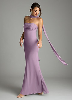 Azazie Saylor Vestidos de damas de honor Vestido de Glicinia de Gasa de Corte Sirena con Sin tirantes image8