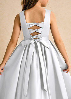 Azazie Junebuj Flower Girl Dresses White Ball-Gown Pleated Matte Satin Dress image7