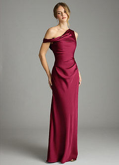 Azazie Emerson Bridesmaid Dresses Burgundy Mermaid Off the Shoulder Stretch Satin Dress image5