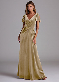 Azazie Soren Bridesmaid Dresses Golden Tan A-Line Velvet Dress image1