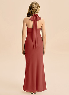 Azazie Velli Junior Meerjungfrau-Linie Hoher Kragen Chiffon Kleid Terrakotta image2