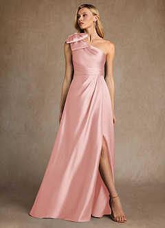 Azazie Easton Mother of the Bride Dresses Powder Pink A-Line One Shoulder Stretch Satin Dress image4