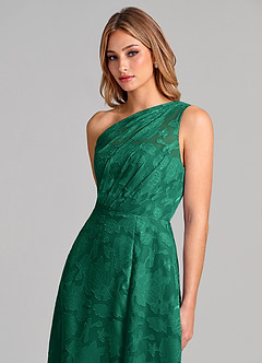 Azazie Phaedra Bridesmaid Dresses Emerald A-Line One Shoulder Floral Burnout Dress image7