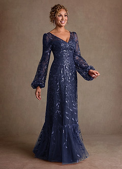 Azazie Mazie Klänningar till brudens mor Klä A-Line i Tyll Spets Mörk Marinblå image4