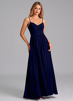 Azazie Zeya Bridesmaid Dresses Dark Navy A-Line Pleated Velvet Dress image3