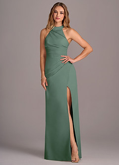 Azazie Jemma Bridesmaid Dresses Eucalyptus Sheath Pleated Chiffon Dress image4