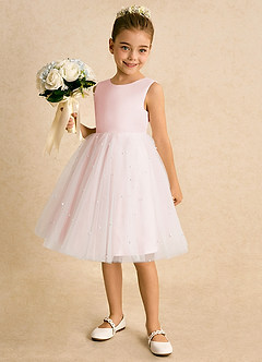 Azazie Esme Robe Demoiselle D'honneur Fillette Robe Princesse en Tulle Arc Rose Pâle image2