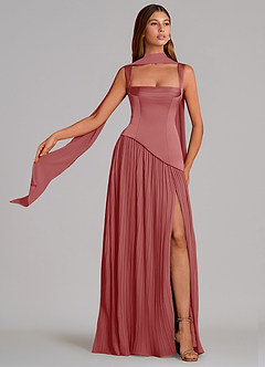 Azazie Stephanie Bridesmaid Dresses Antique Rose A-Line Pleated Stretch Satin Dress image1