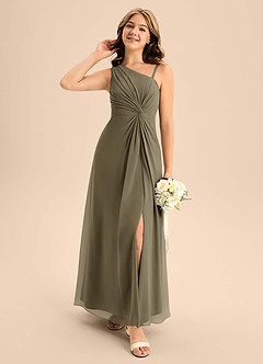 Azazie Brooke Junior Willow Green A-Line Side Slit Chiffon Dress image3