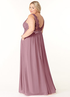 Azazie Elly Bridesmaid Dresses Vintage Mauve A-Line Lace Scoop Neck Chiffon Dress image10
